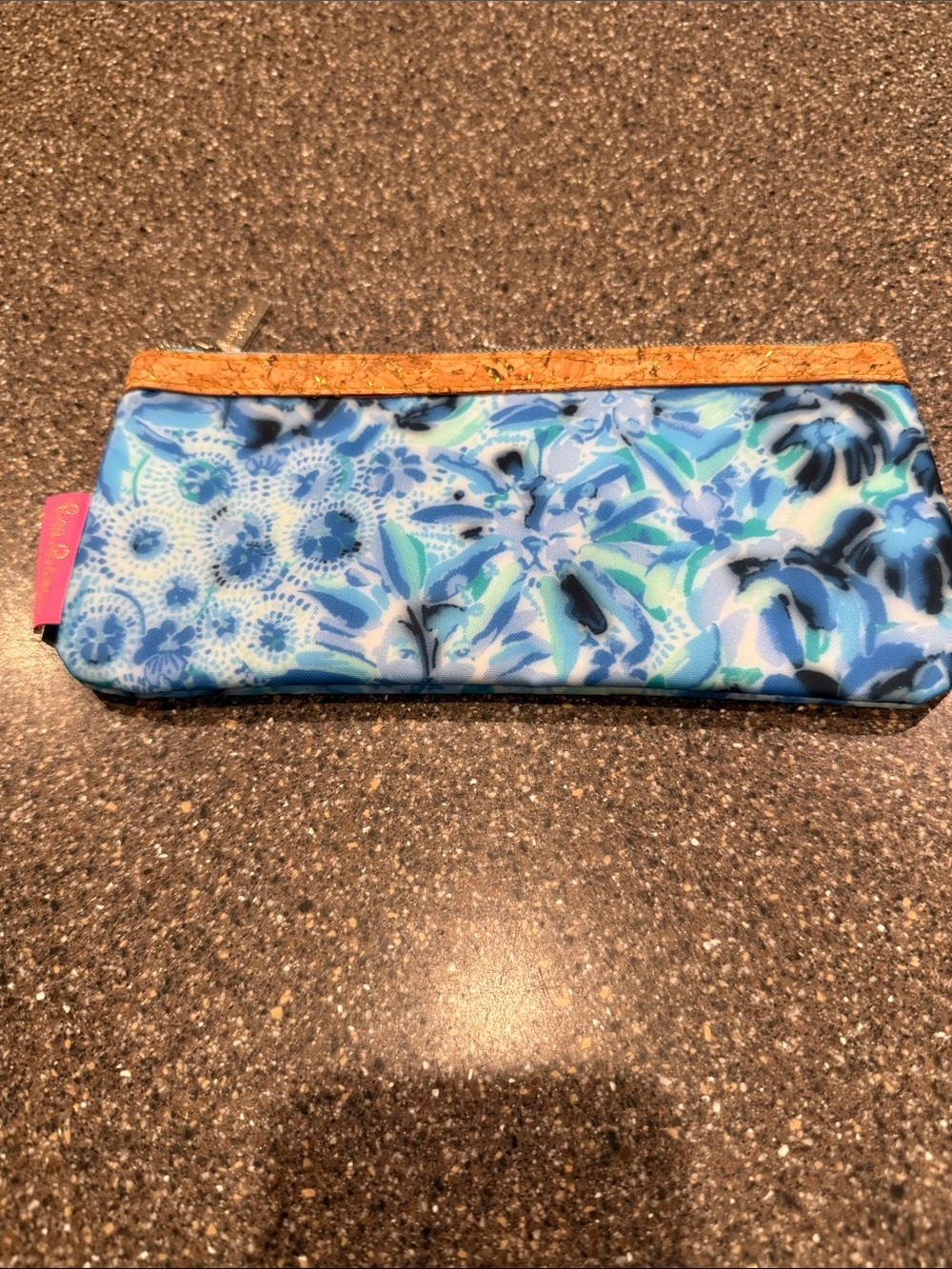 Lilly Pulitzer Blue & Teal Floral Pencil Case with Cork Trim